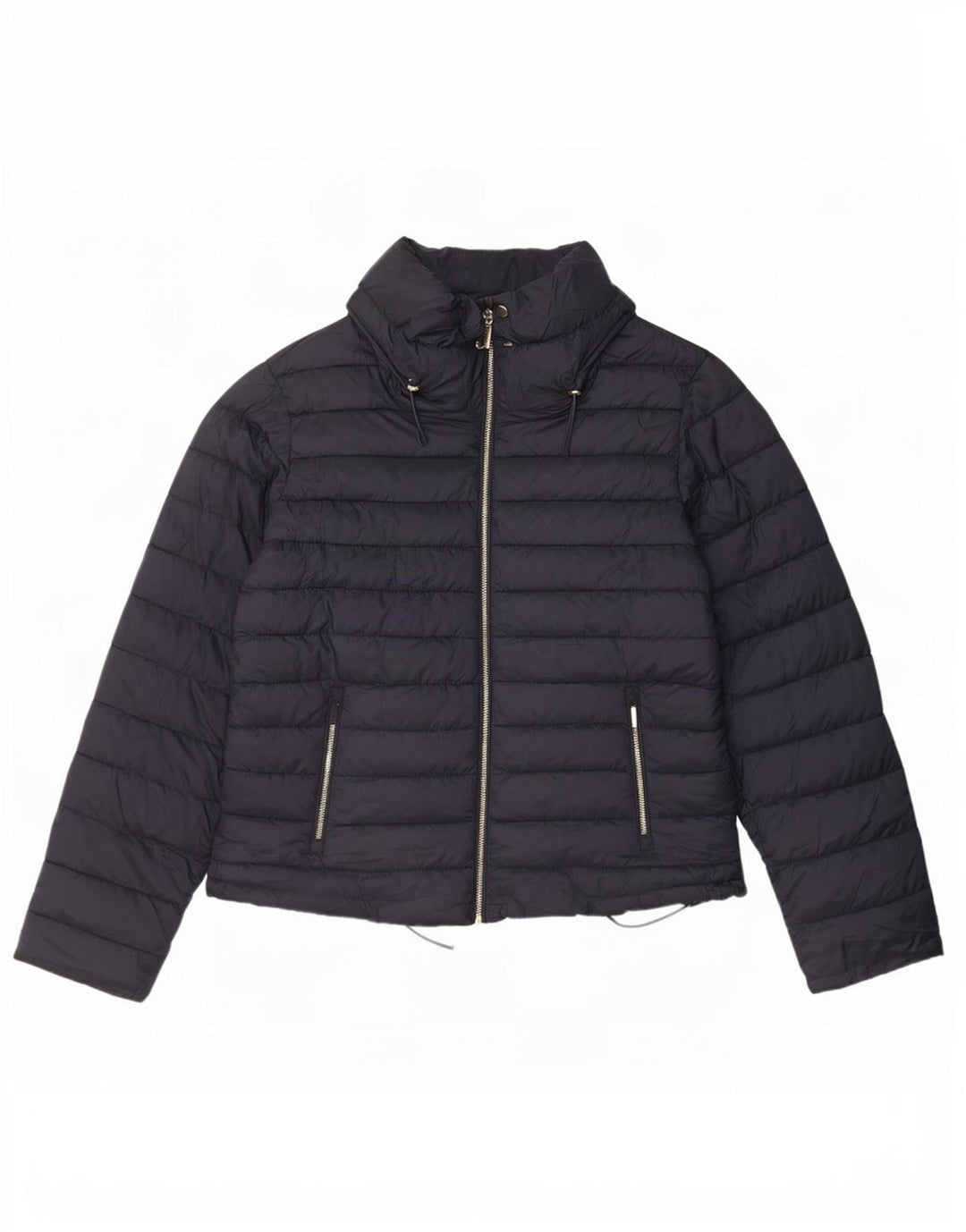 Zara Damen Crop Hooded Wattierte Jacke UK 20 2XL Marineblau Polyester