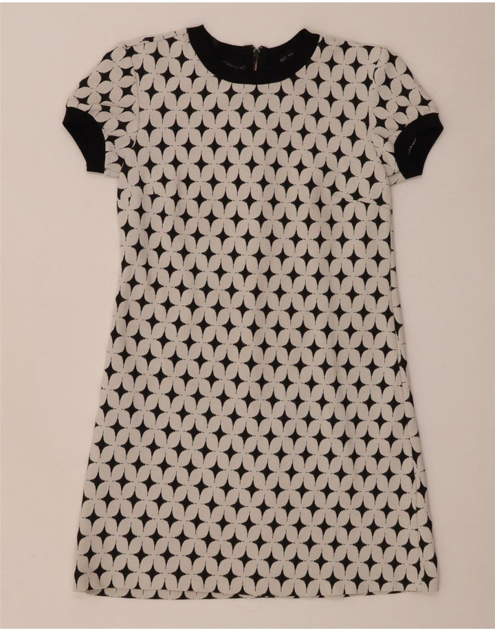 Zara Damen-Kleid in A-Linie mit abstraktem Muster, UK 12, mittelweiße Baumwolle