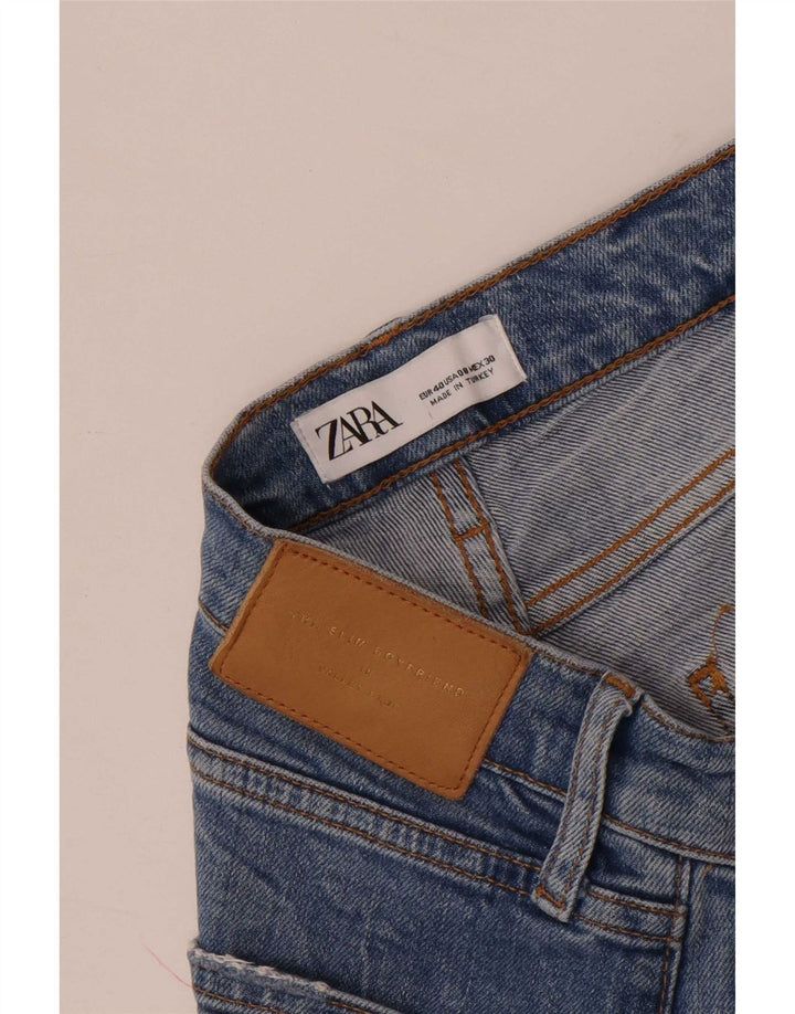 Zara Damen Distressed Slim Jeans EU 40 Medium W30 L26 Blau