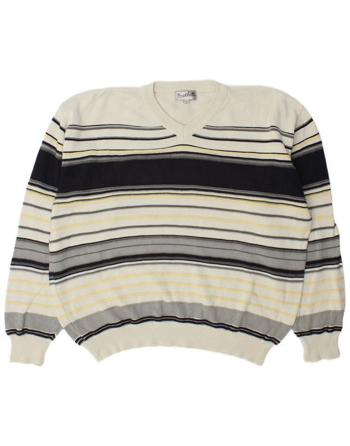 Paul R. Smith Herren-Pullover mit V-Ausschnitt, groß, mehrfarbig, gestreift, Baumwolle