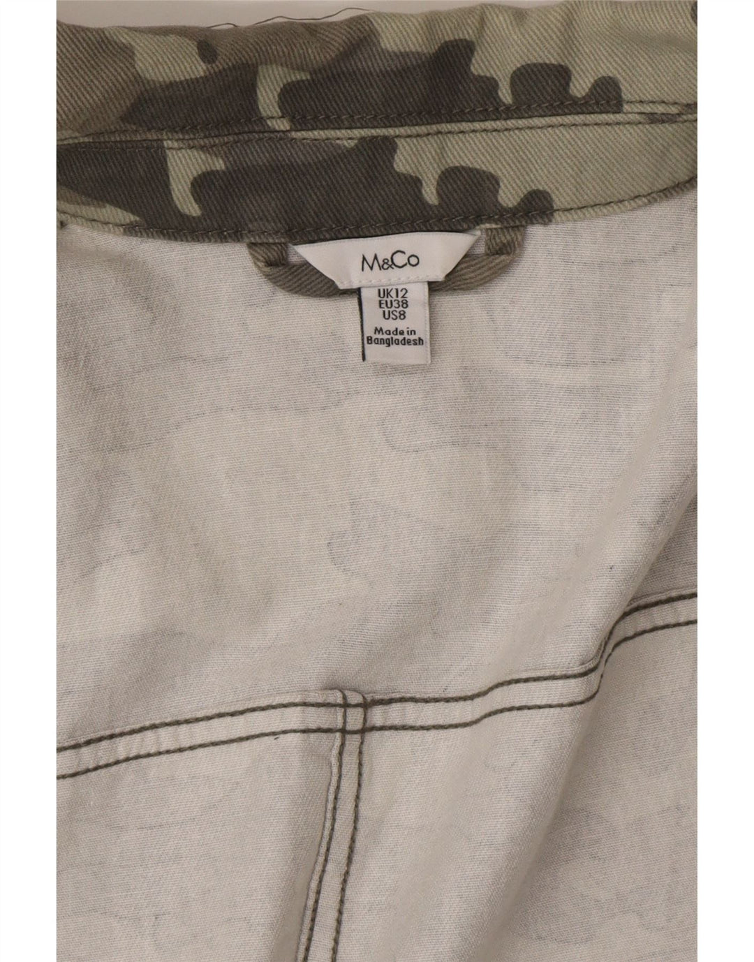 M&Co Damen Militärjacke UK 12 Mittelgrüne Camouflage-Baumwolle