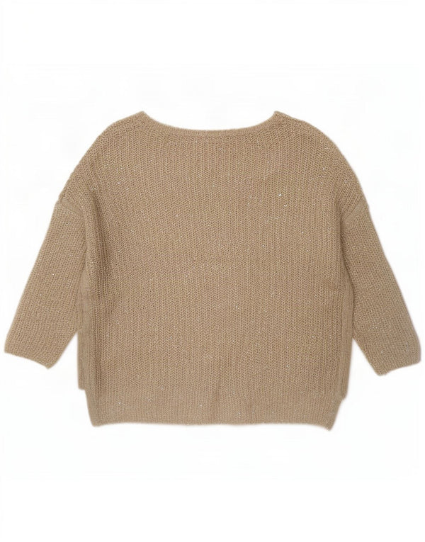 Zara Damen-Pullover mit 3/4-Ärmeln, übergroßer U-Boot-Ausschnitt, Gr. 10, Größe S, Beige