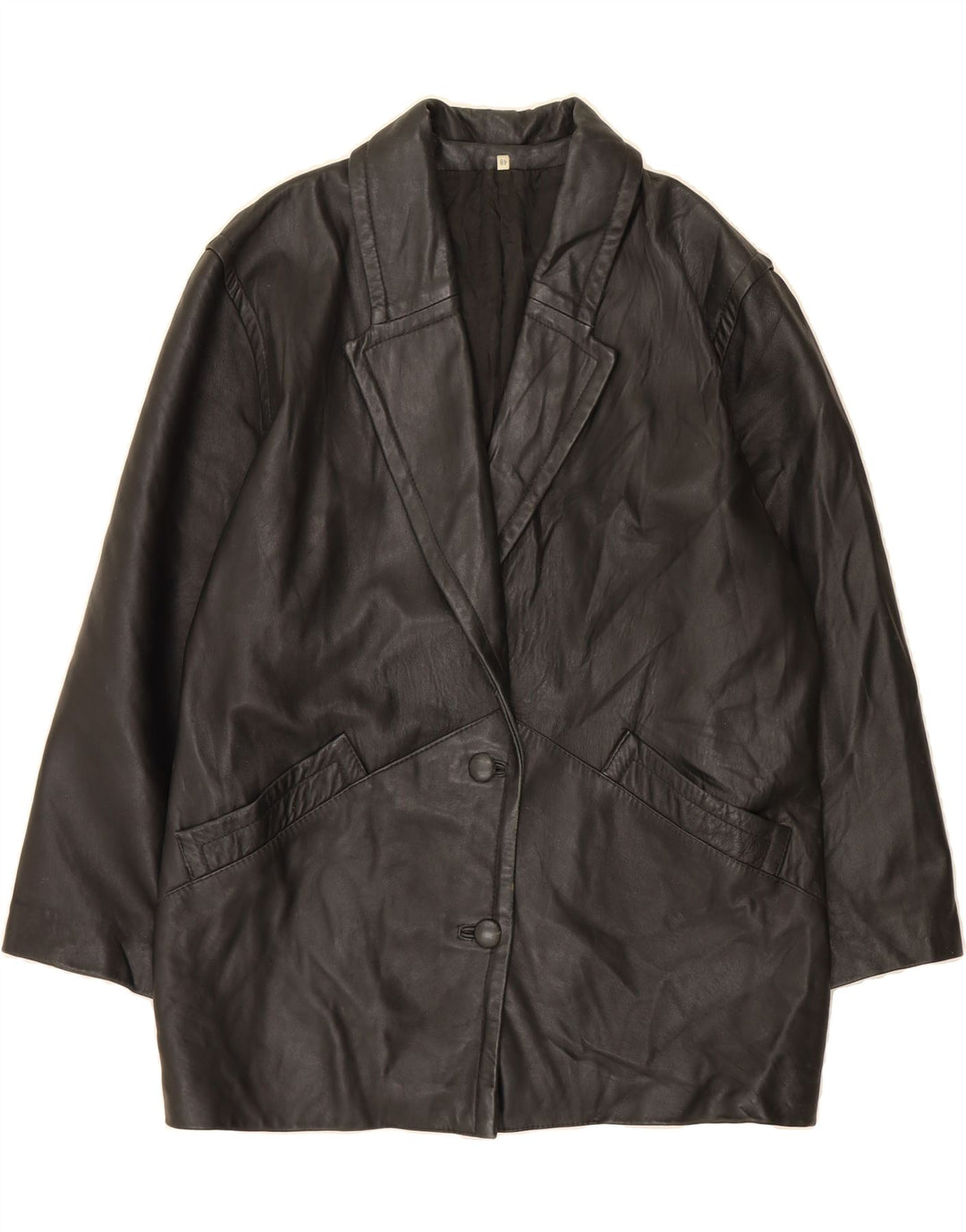 VINTAGE Womens Oversized Leather Coat IT 48 XL Black Leather Vintage Vintage and Second-Hand Vintage from Messina Hembry 