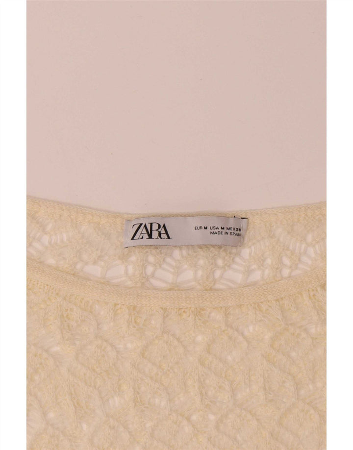 Zara Damen Crop Batwing Crochet Bluse Top UK 12 Mittelgelb