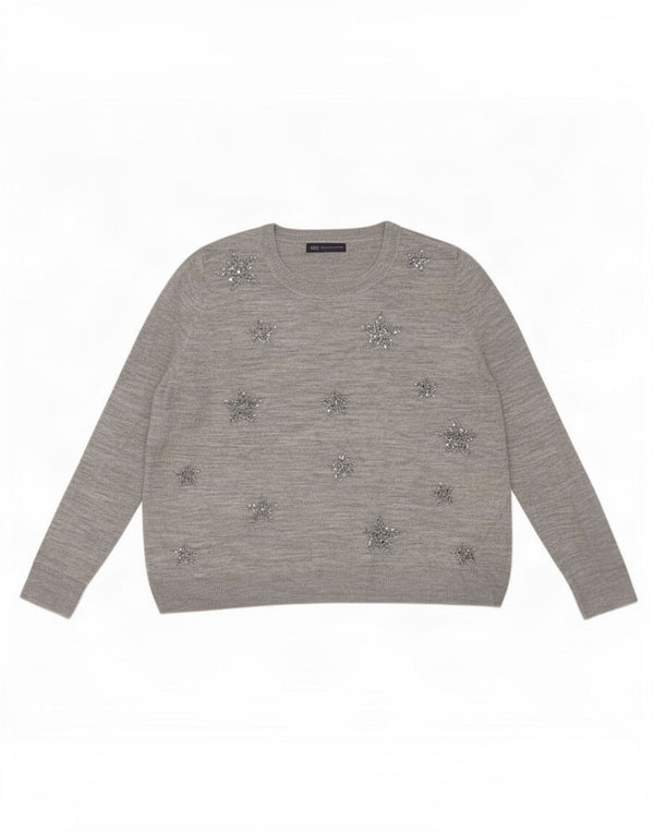 Marks & Spencer Damen-Pullover mit U-Boot-Ausschnitt, Gr. 18, XL, grau, geometrisch