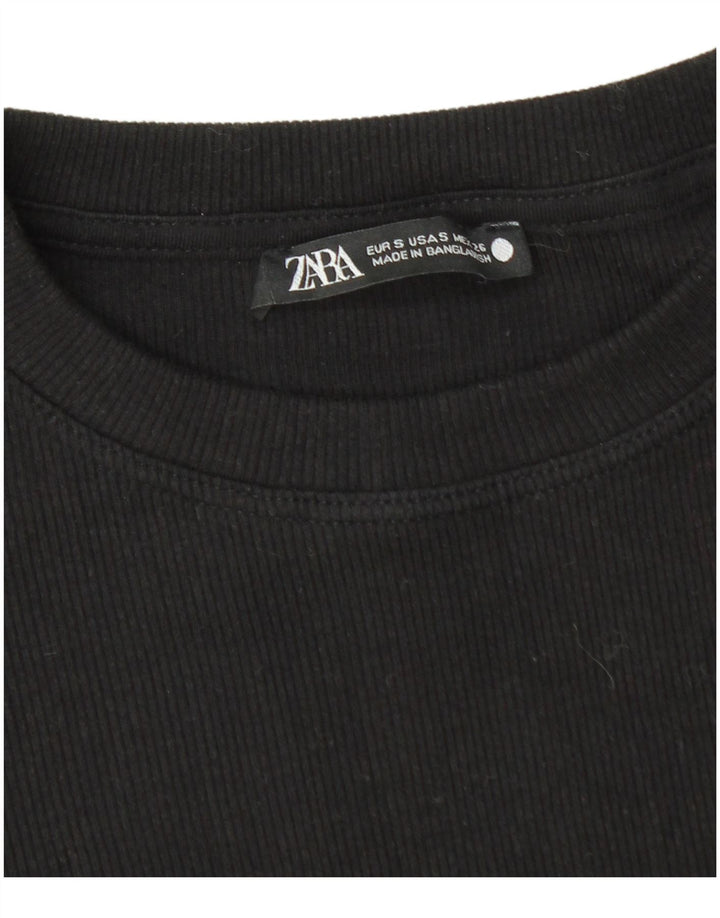 Zara Damen Crop Bluse Top UK 8 Small Schwarze Baumwolle