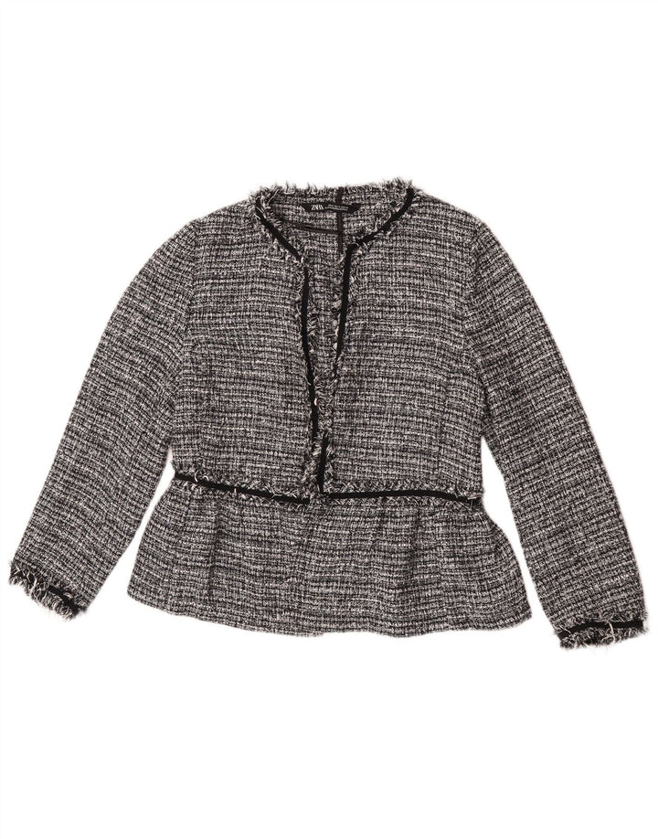 Offene Blazerjacke für Damen von Zara, UK 14, Mittelgrau geflecktes Polyester