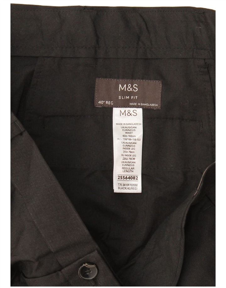 Marks & Spencer Herren Slim Fit Chinohose W40 L31 Schwarz Polyester