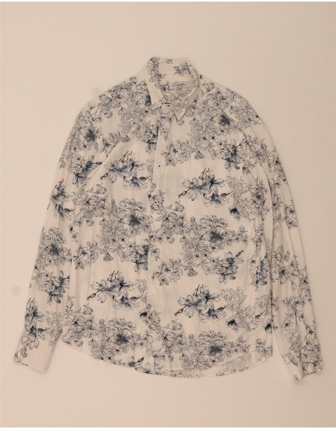 Clayton Herren-Slim-Fit-Hemd aus mittelblauer Viskose mit Blumenmuster