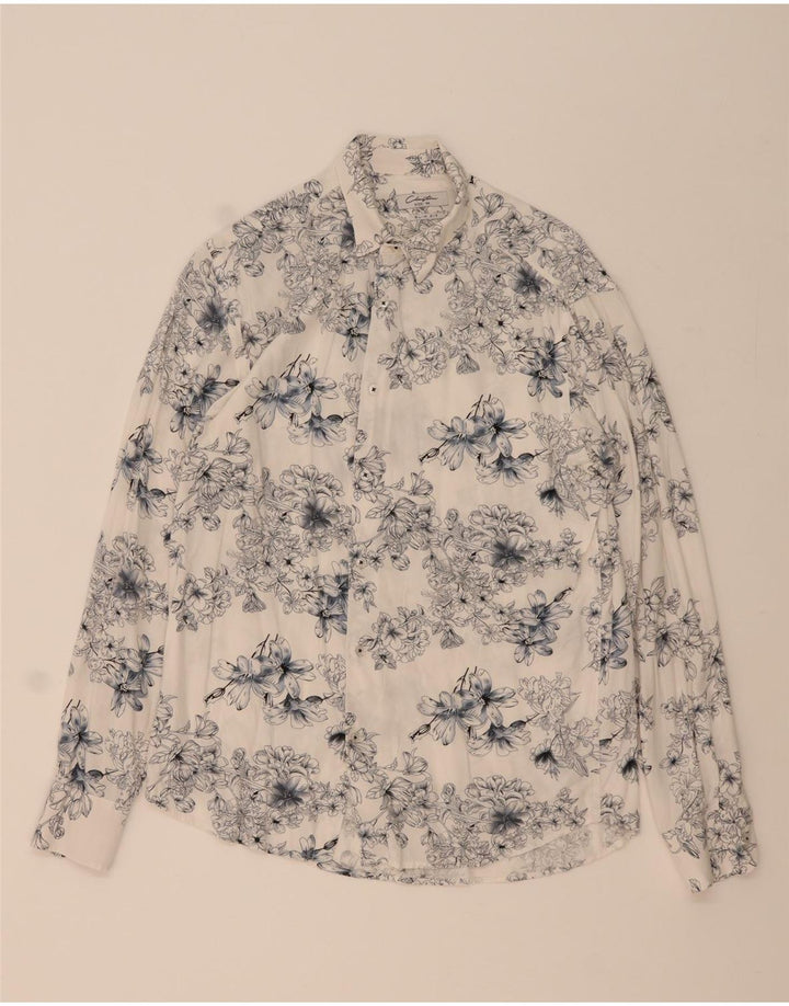 Clayton Herren-Slim-Fit-Hemd aus mittelblauer Viskose mit Blumenmuster