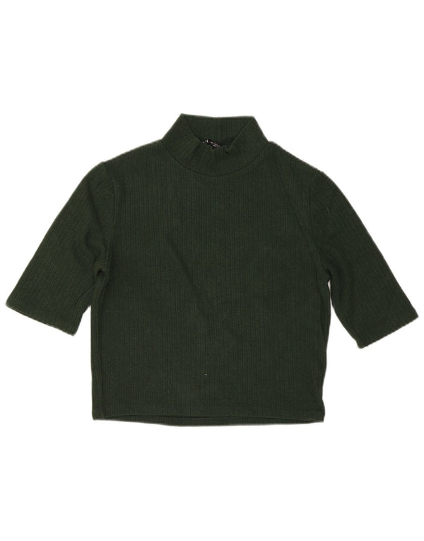 Zara Damen Crop Top 3/4 Ärmel UK 14 Large Grüne Viskose
