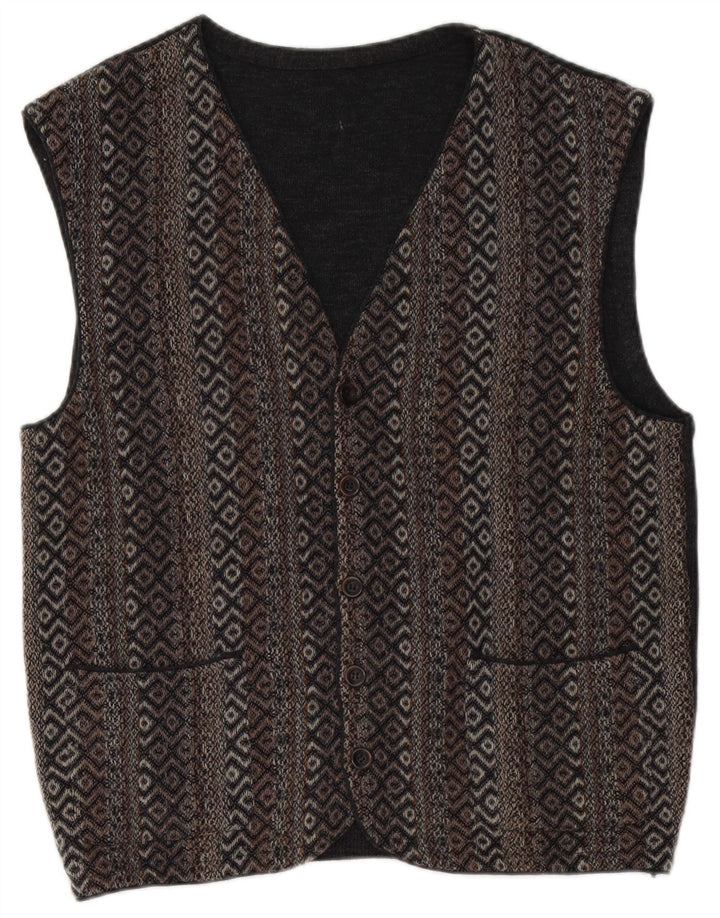 Jupiter Ärmelloser Herren-Cardigan-Pullover aus mittelgrauer, geometrischer Wolle