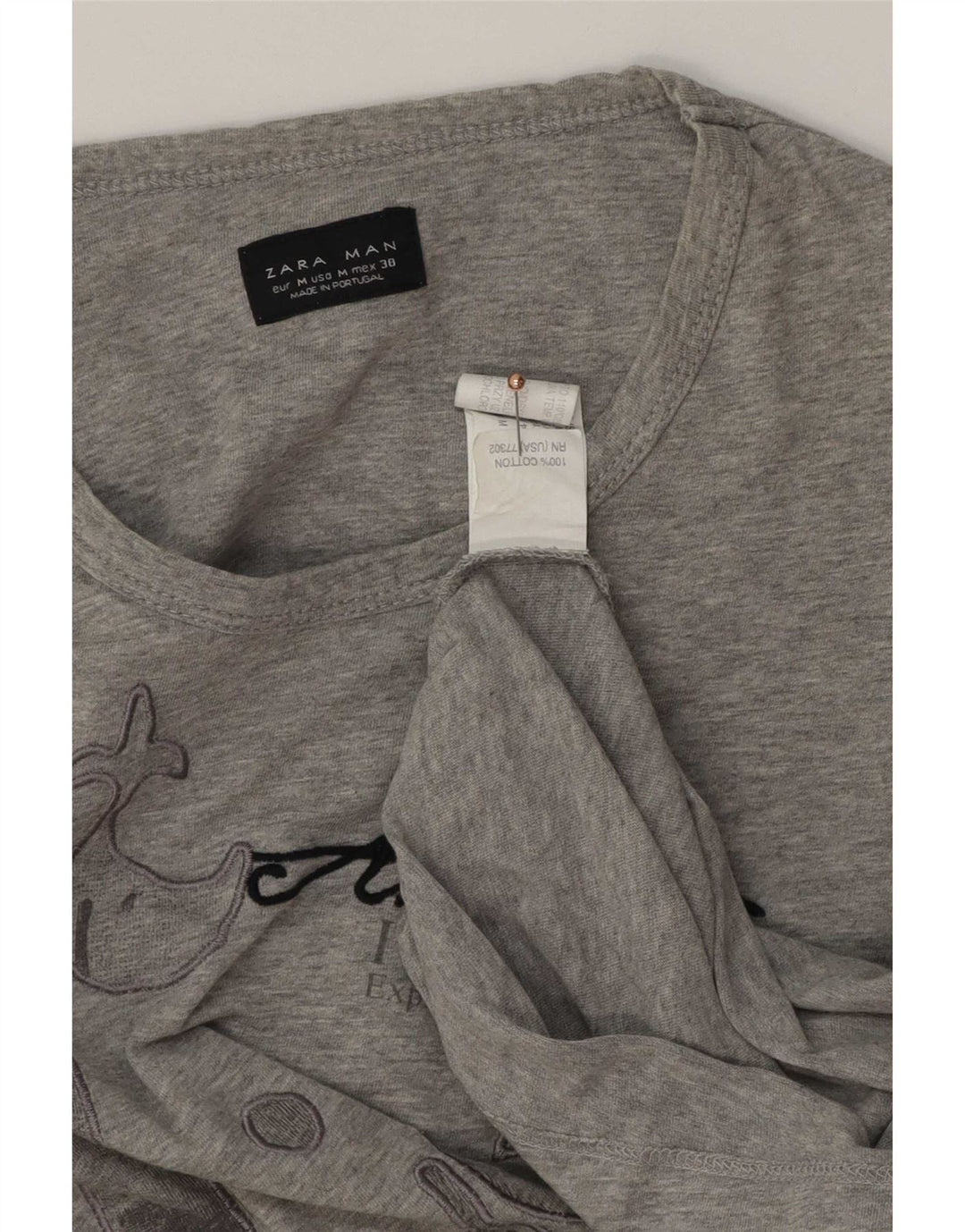 Zara Herren Graphic Top Langarm mittelgraue Baumwolle