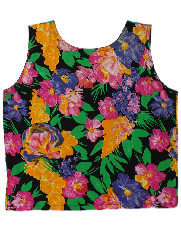 Vintage Damen Crop Weste Top UK 14 Medium Mehrfarbig Blumen Baumwolle