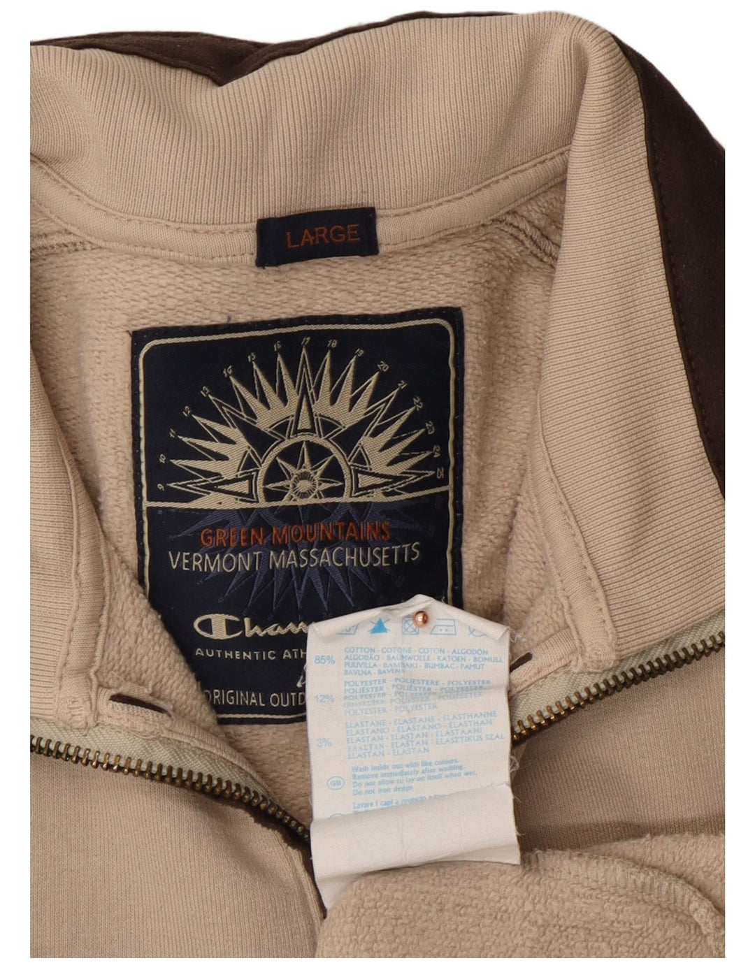 CHAMPION Herren-Sweatshirt mit Reißverschluss am Hals, groß, beige, Colourblock-Baumwolle