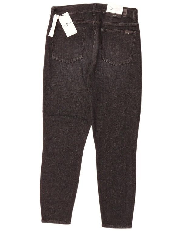 7 For All Mankind Damen Crop High Waist Slim Jeans W32 L26 Schwarz Baumwolle