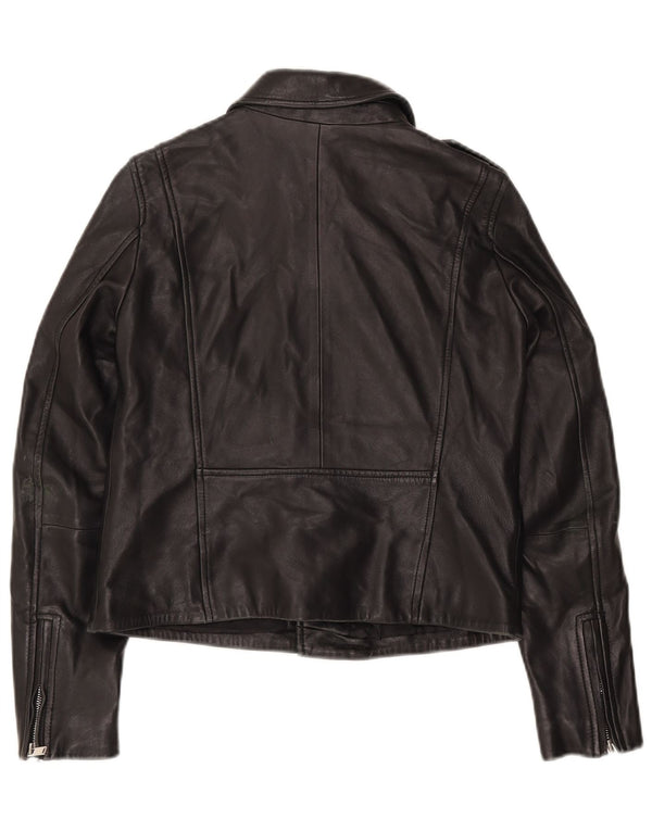 Zara Damen Leder Bikerjacke UK 12 Medium Schwarz