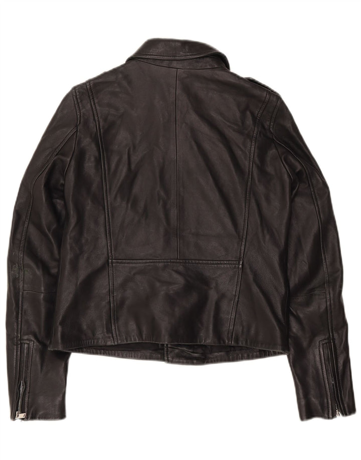 Zara Damen Leder Bikerjacke UK 12 Medium Schwarz