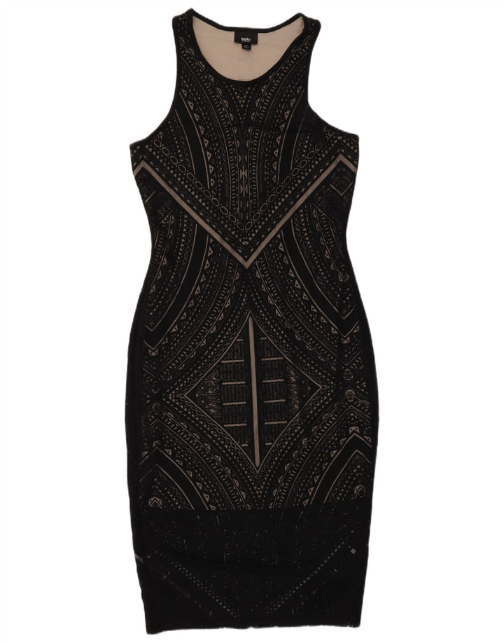 MOSSIMO Ärmelloses, figurbetontes Damenkleid UK 6 XS Schwarzer geometrischer Rayon