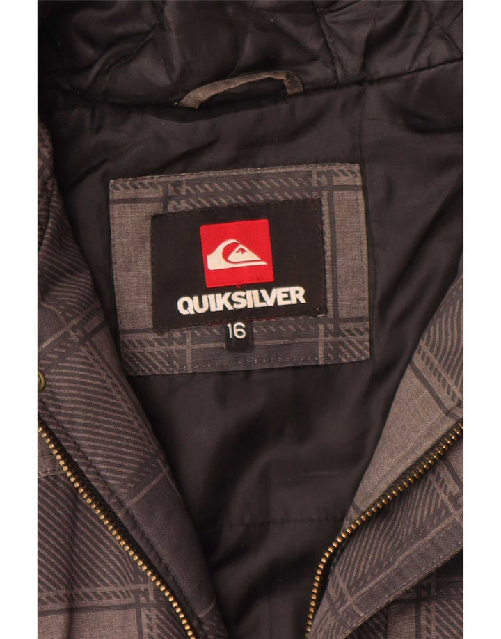Quiksilver Jungen-Bomberjacke mit Kapuze, 15–16 Jahre, grau kariertes Polyester