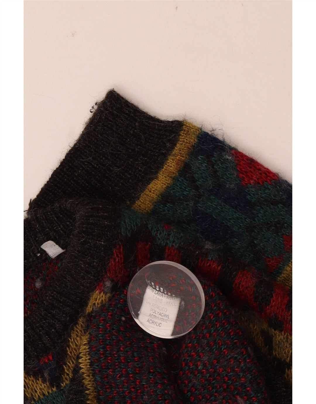 Vintage Herren-Pullover mit U-Boot-Ausschnitt, große rote geometrische Wolle
