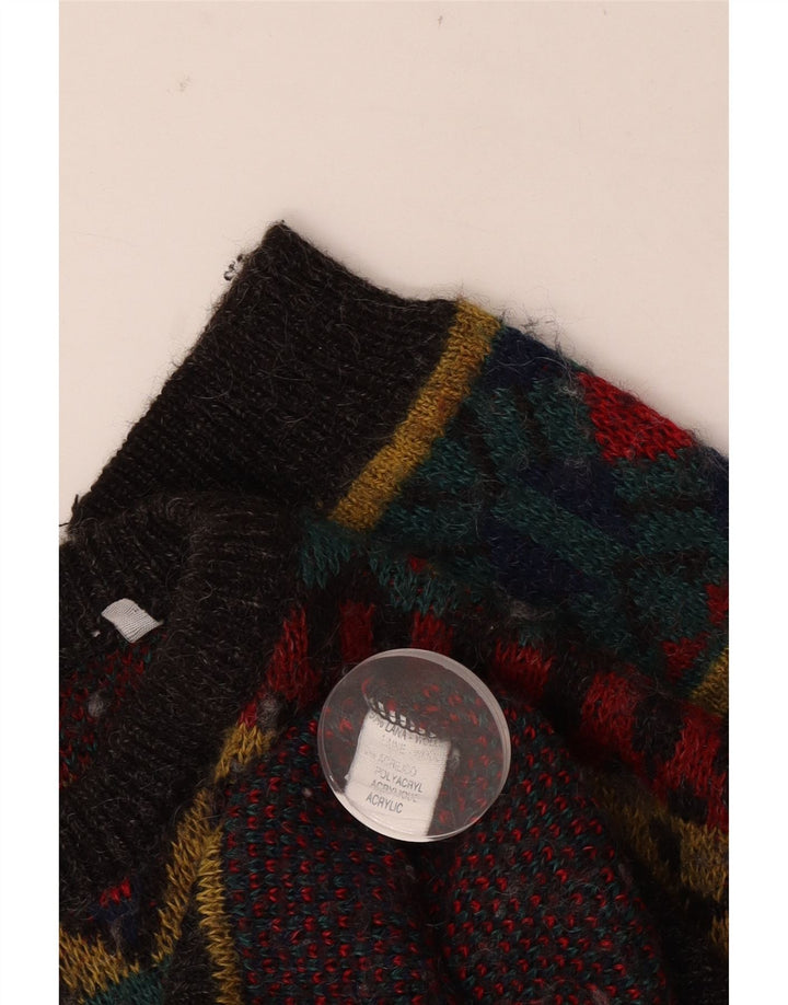 Vintage Herren-Pullover mit U-Boot-Ausschnitt, große rote geometrische Wolle