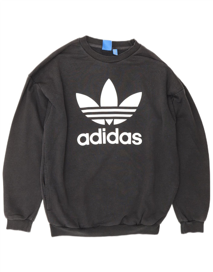ADIDAS Damen Grafik-Sweatshirt-Pullover UK 12 Mittelschwarze Baumwolle