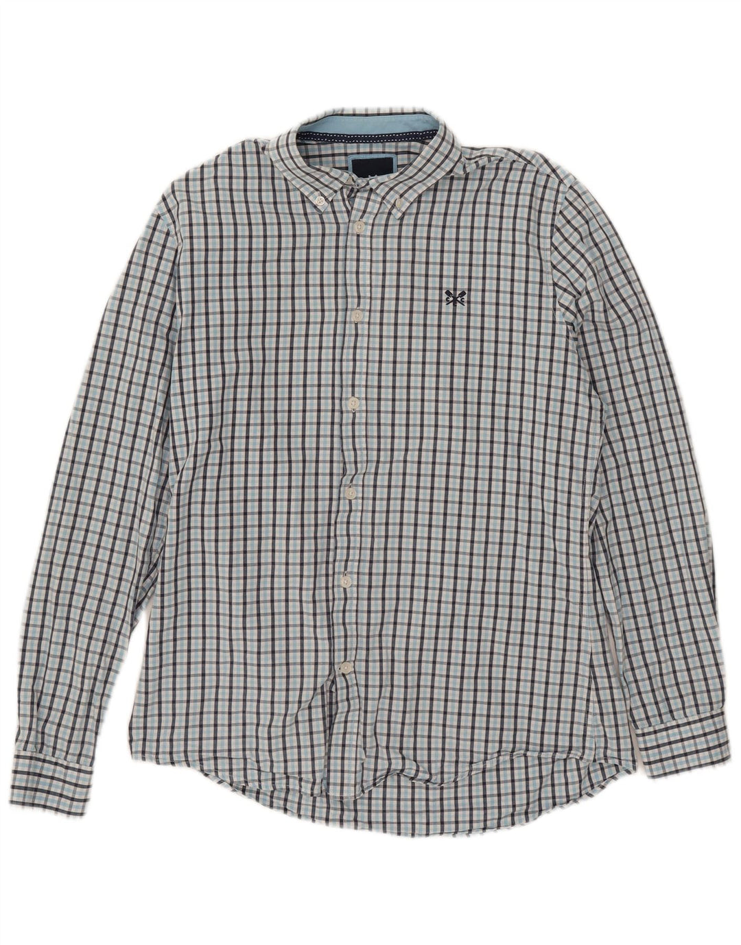 Crew Clothing Herren Slim-Fit-Hemd aus mittelblauer Karo-Baumwolle