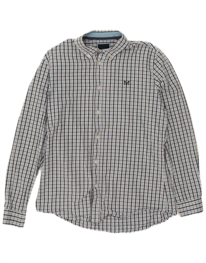 Crew Clothing Herren Slim-Fit-Hemd aus mittelblauer Karo-Baumwolle