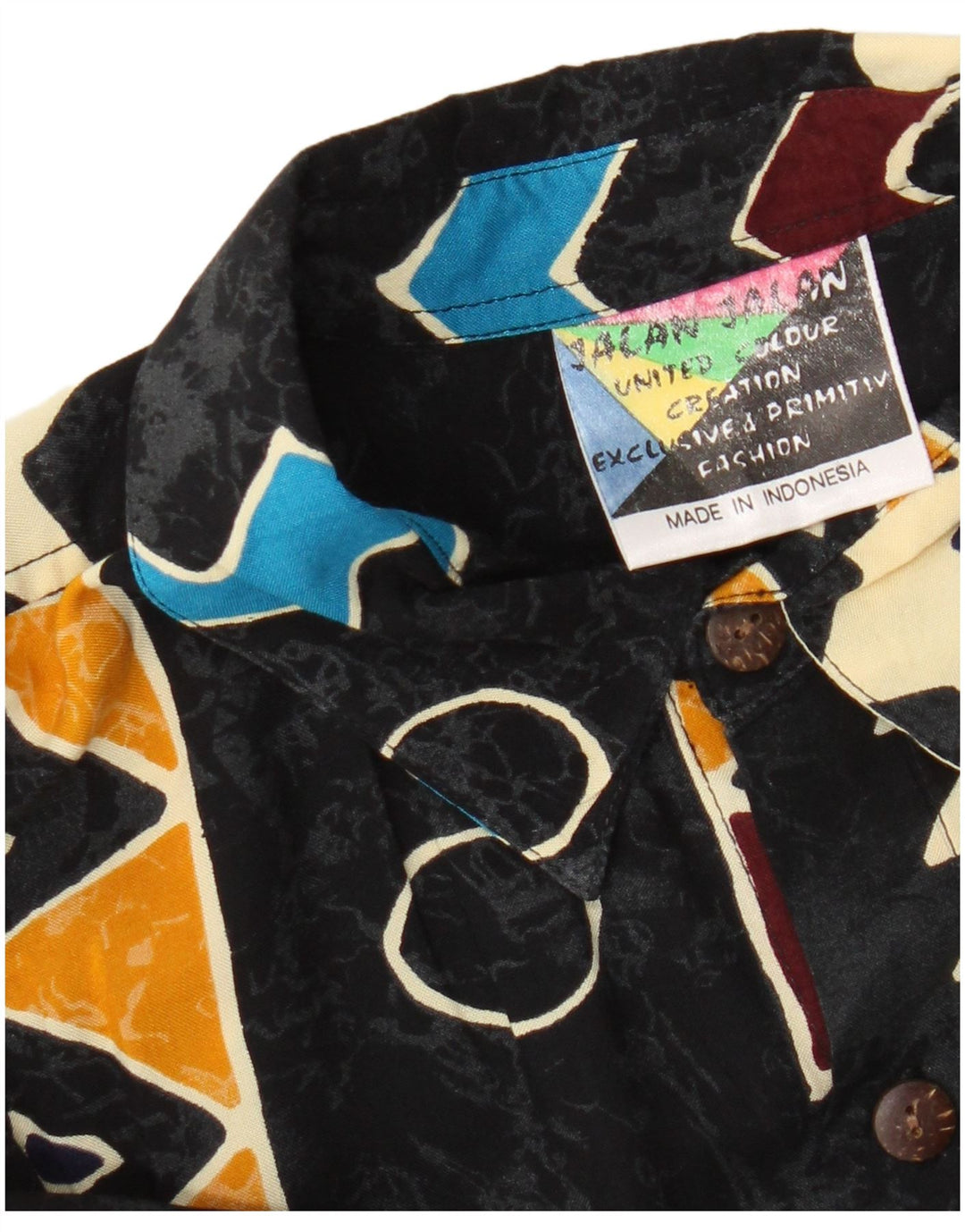 Vintage Herren Kurzarmhemd Medium Schwarz Geometrisch Rayon