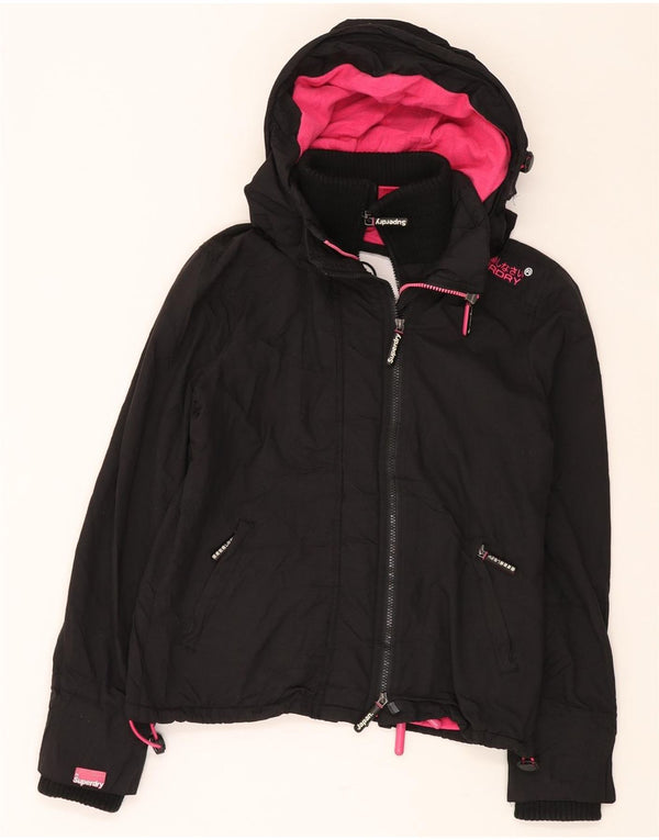 SUPERDRY Damen Windcheater Kapuzen-Windjacke UK 14 Medium Schwarz