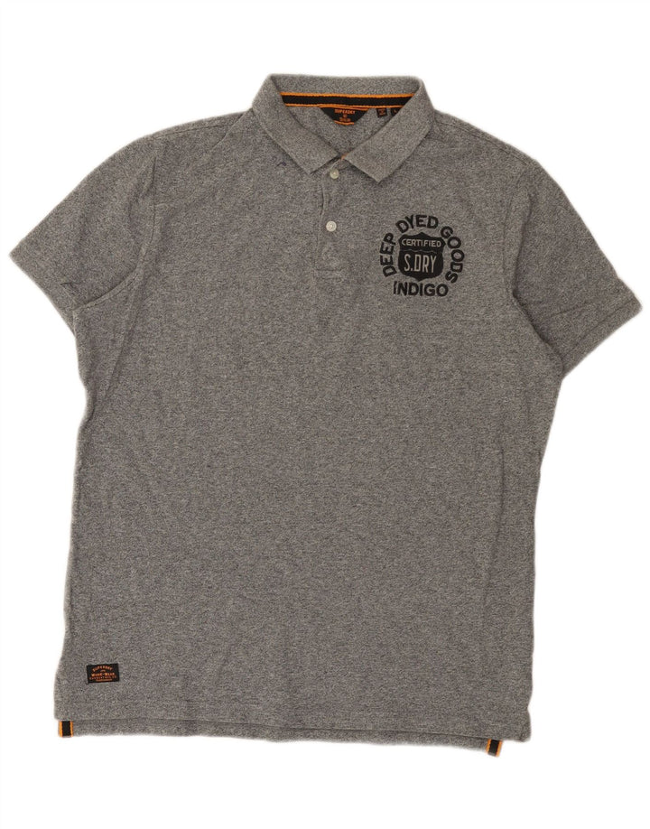 Superdry Herren-Poloshirt mit Grafik, groß, grau meliert, Baumwolle