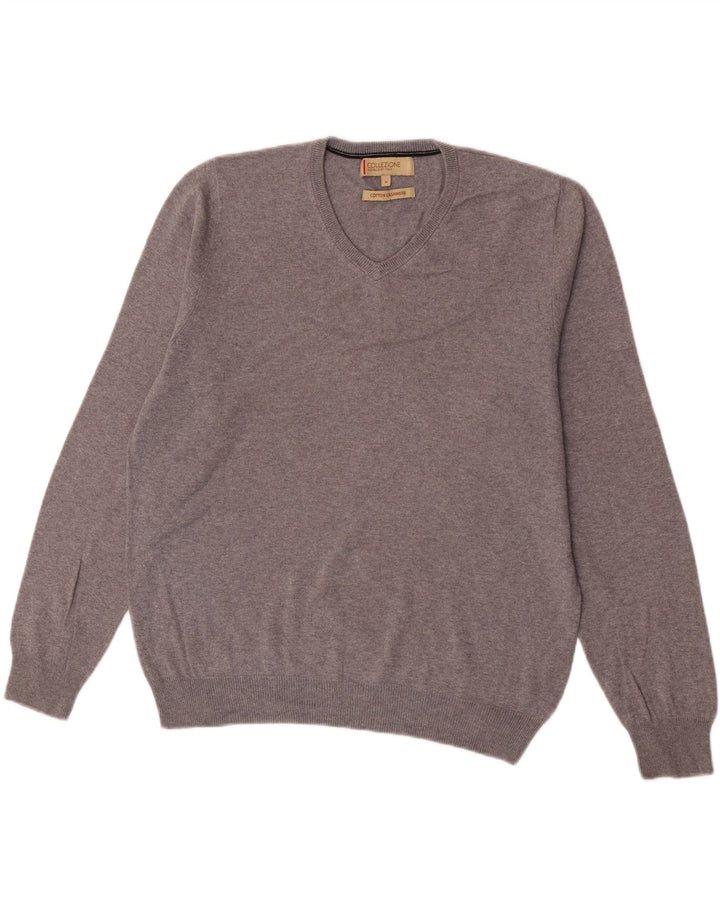 Marks & Spencer Herren-Pullover mit V-Ausschnitt aus mittelgrauer Baumwolle