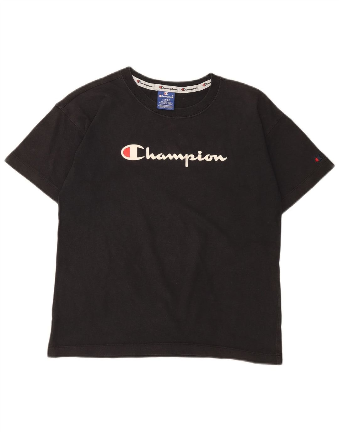 CHAMPION Damen Grafik-T-Shirt-Oberteil UK 14 Large Schwarz
