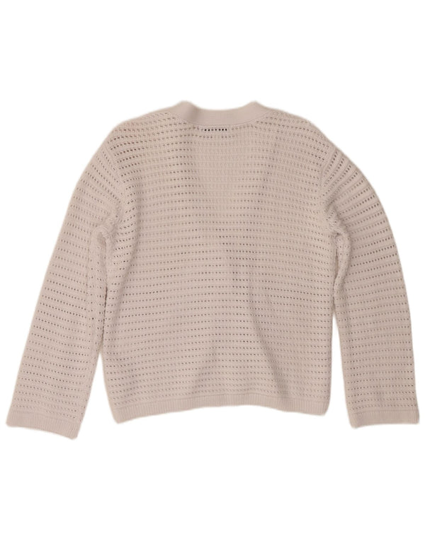 Marks & Spencer Damen Häkel-Cardigan-Pullover UK 10 Small Weiße Baumwolle