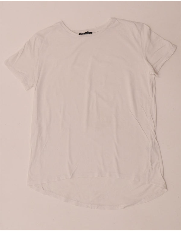 Zara Damen T-Shirt Top UK 10 Small Weiße Baumwolle