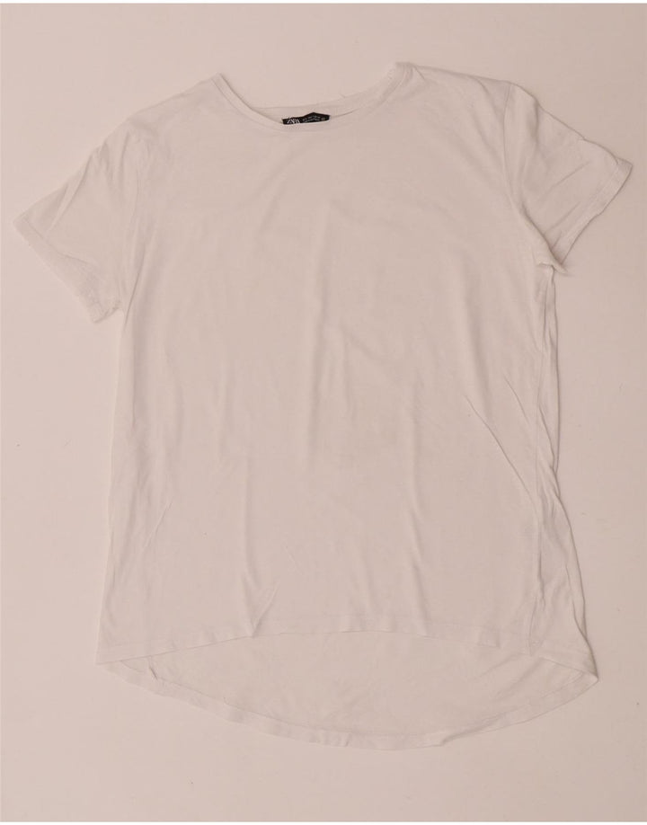 Zara Damen T-Shirt Top UK 10 Small Weiße Baumwolle