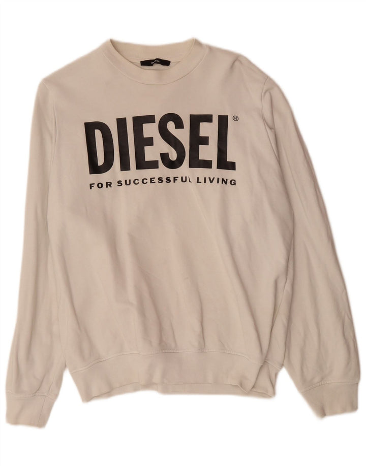 DIESEL Herren-Sweatshirt mit Grafik, Größe S, cremefarbene Baumwolle