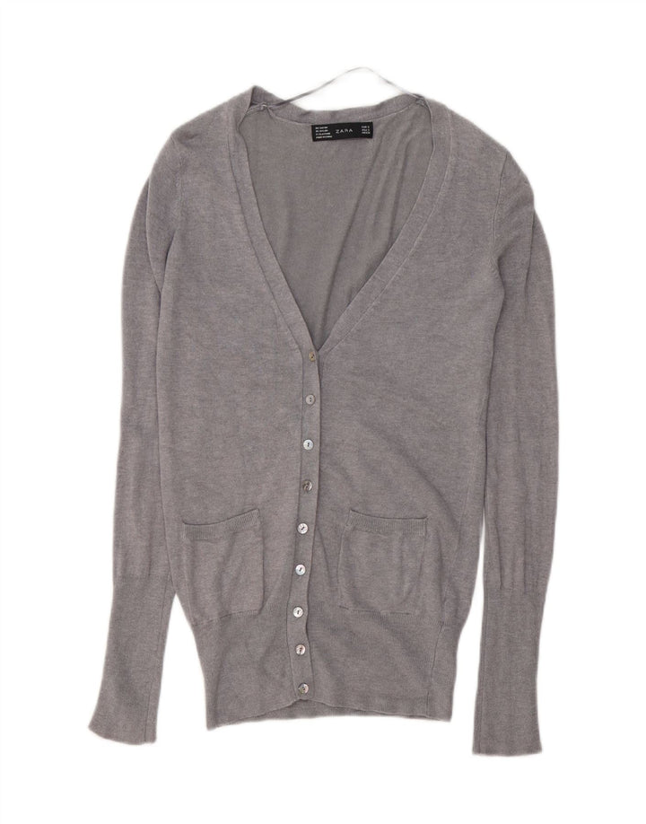 ZARA Damen-Cardigan-Pullover UK 10 Kleiner grauer Rayon