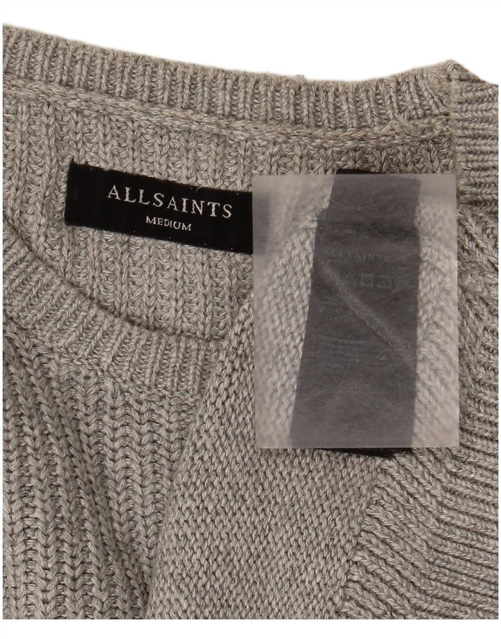 All Saints Herren-Pullover mit Rundhalsausschnitt, mittelgraue Baumwolle