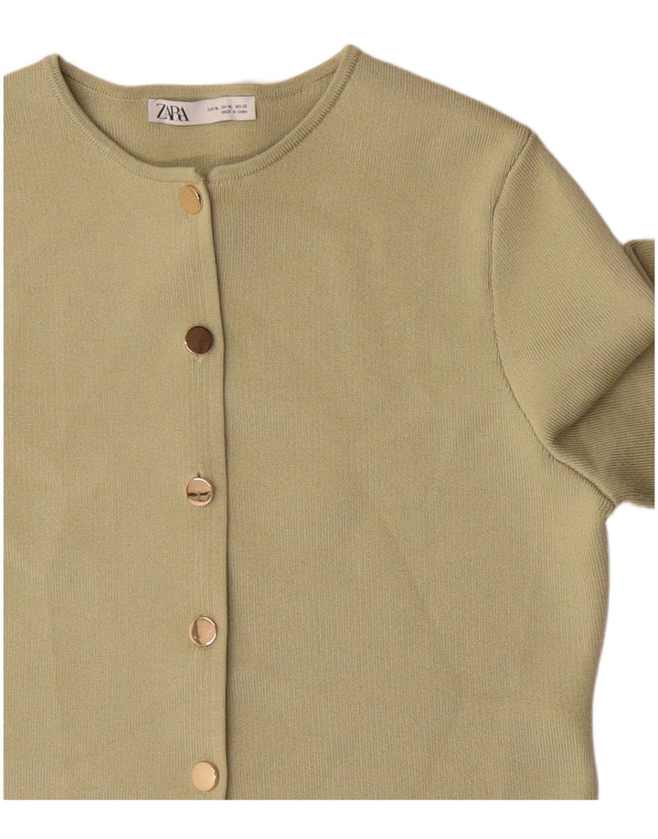 Zara Damen Crop Cardigan Pullover UK 18 XL Grün Polyester
