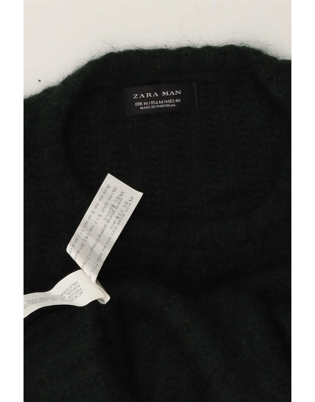 Zara Herren-Pullover mit Rundhalsausschnitt, Mittelgrünes Acryl