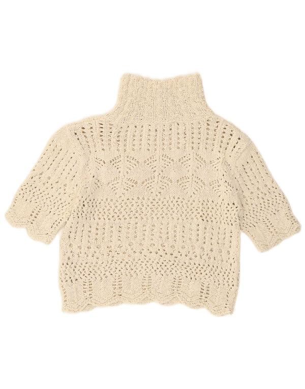 Zara Damen Crop Short Sleeve Rollkragenpullover Pullover UK 16 Large Beige