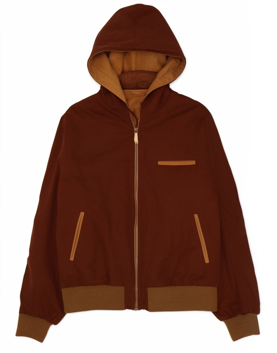 Vintage Herren Bomberjacke mit Kapuze, wendbar, UK 38, mittelbraun, Farbblock