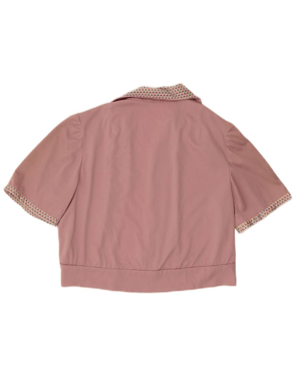 Vintage Damen Kurzarm Bolero Top UK 12 Mittelrosa gefleckt