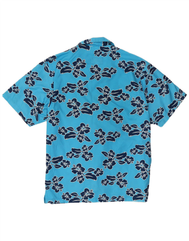Astrolabio Herren-Kurzarmhemd, groß, blau, geblümt, Polyester