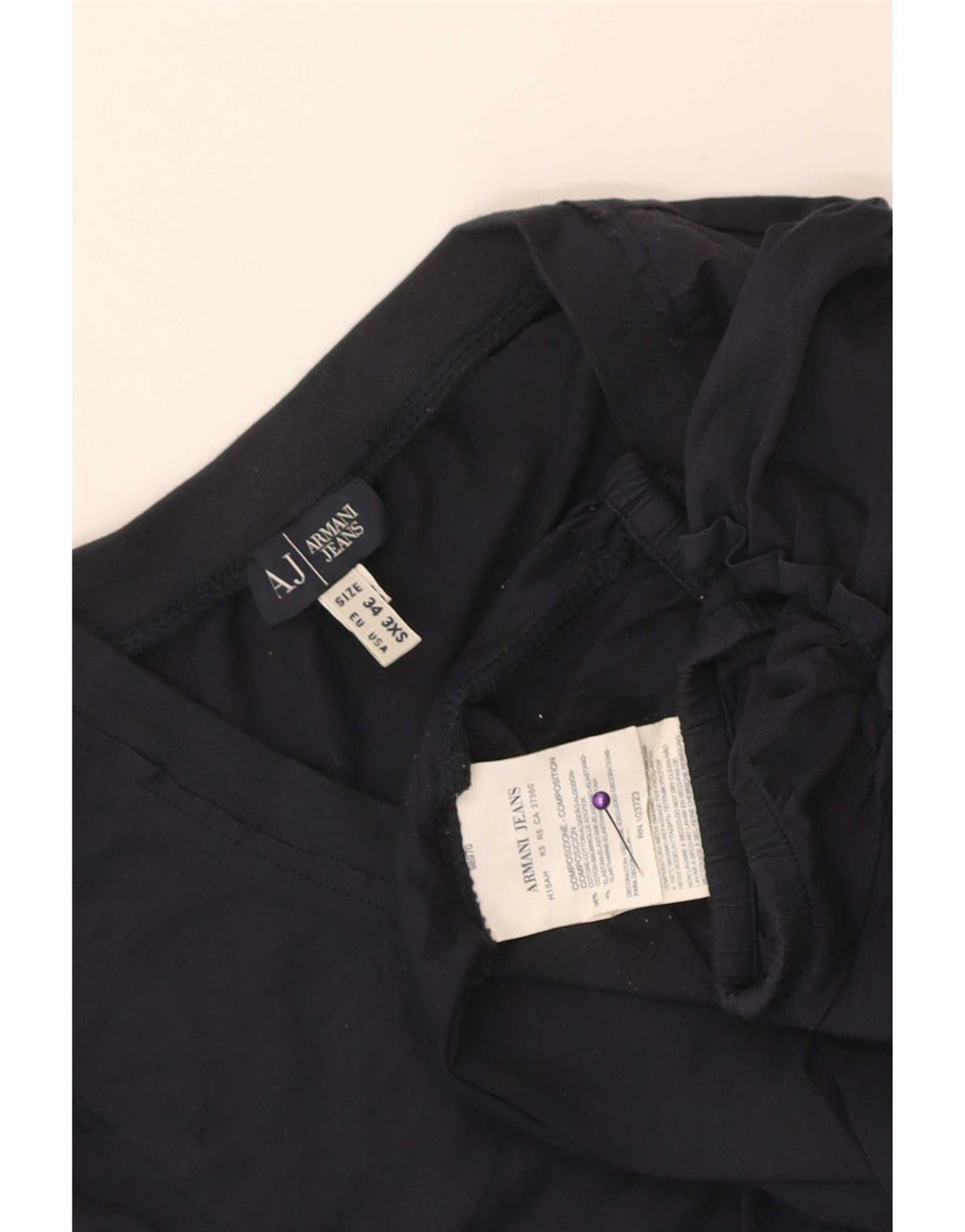 Armani Womens Graphic Bluse Top EU 34 2XS Marineblaue Baumwolle