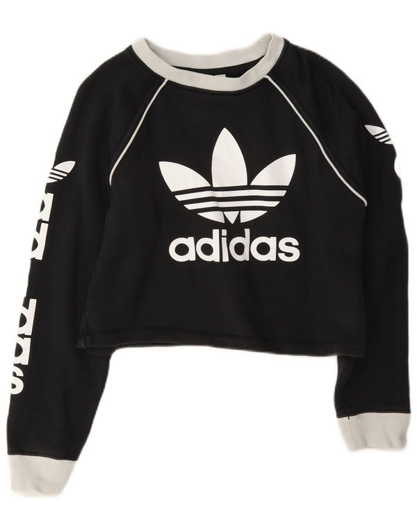 Adidas Damen Crop Graphic Sweatshirt Pullover UK 4 XS Grau Colourblock