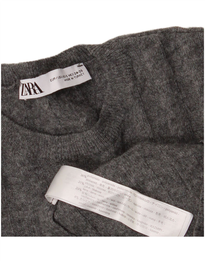 ZARA Damen-Pullover, übergroß, Rundhalsausschnitt, Gr. 6, XS, Grau, Polyamid