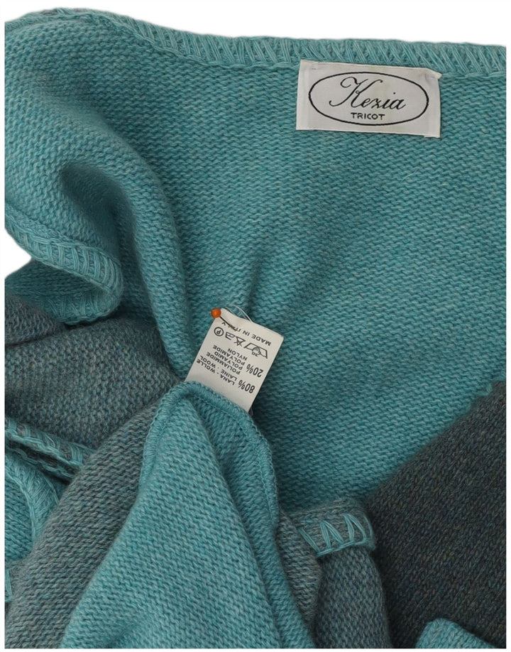 VINTAGE Damen Strickjacke Pullover UK 14 Groß Türkis Farbblock